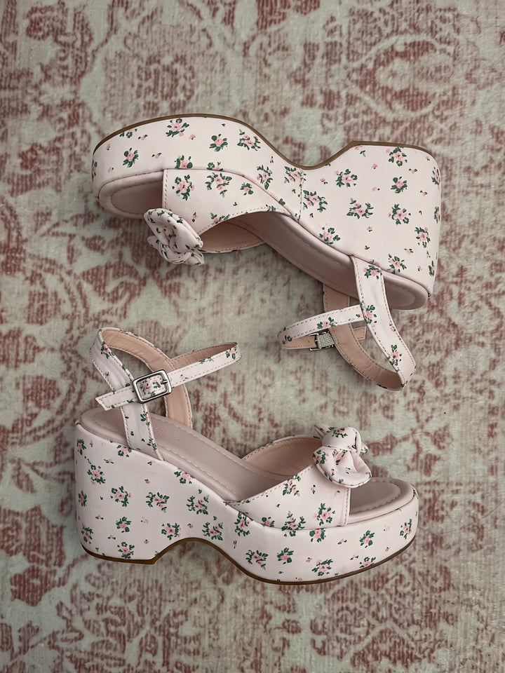 Annelise Floral Bow Wedge Sandals