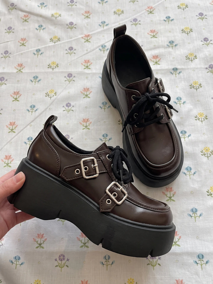 Mirellin Glossy Buckle Platform Loafers