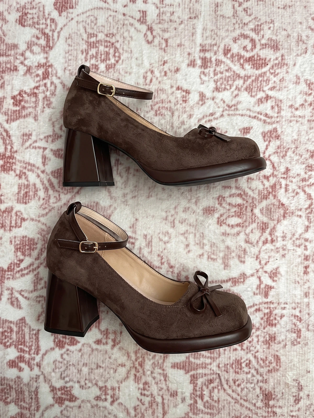 Vivienne Bow Velvet Square-Toe Heels
