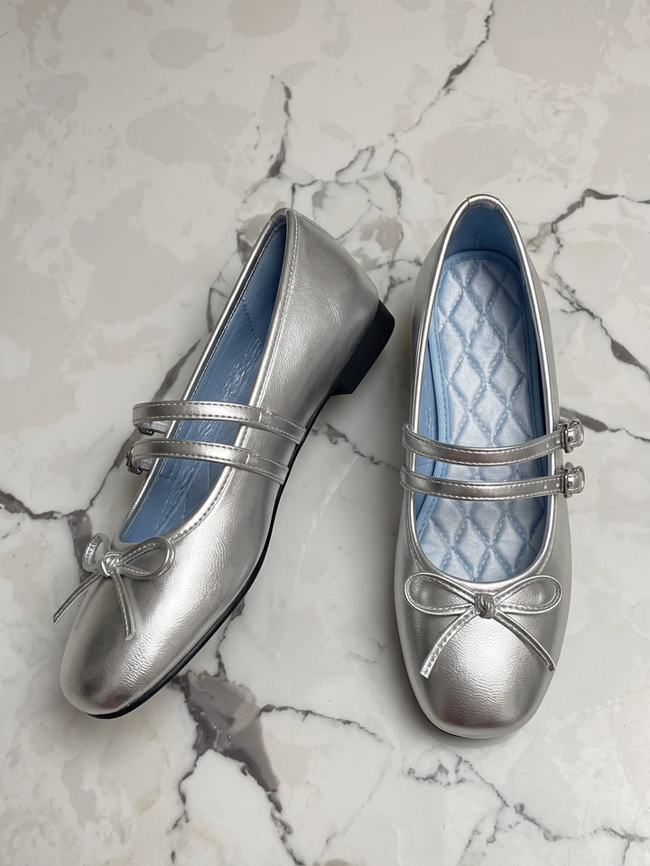 Coquelicot Metallic Bow Mary Jane Flats