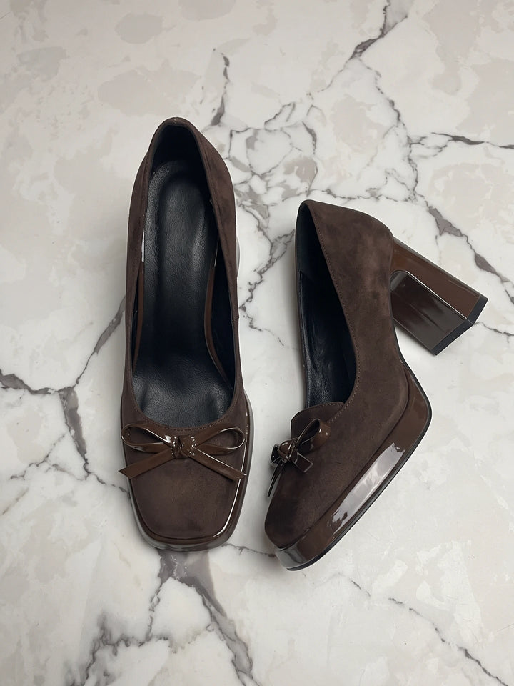 Helene Suede Bow Platform Heels