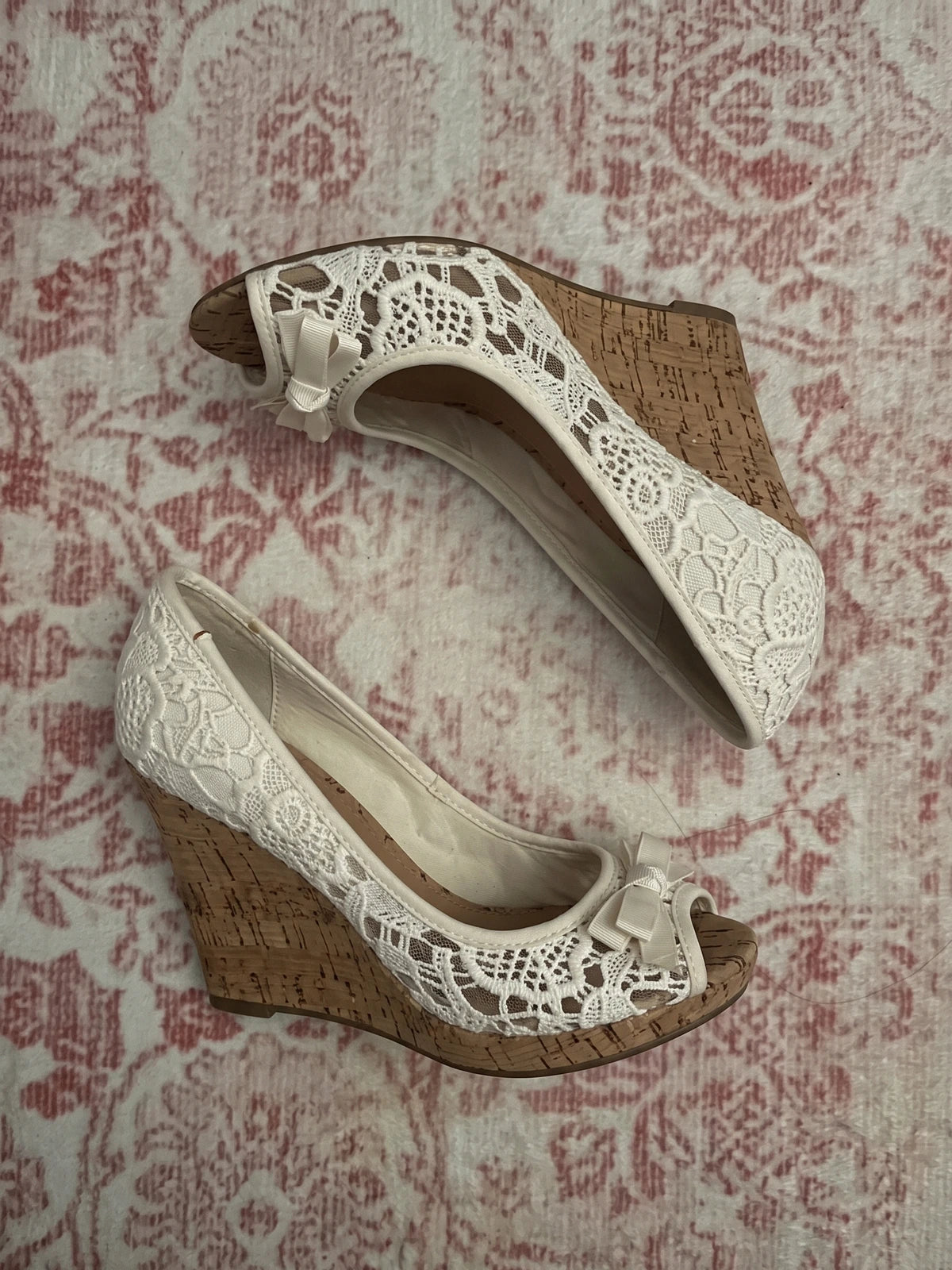 Solene Floral Lace Cork Wedge Heels