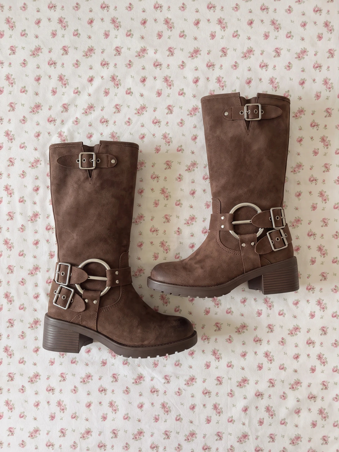 Marichelle Distressed Buckle Mid-Calf Boots