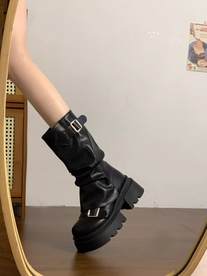 Retro Platform Mid-Calf Martin Boots