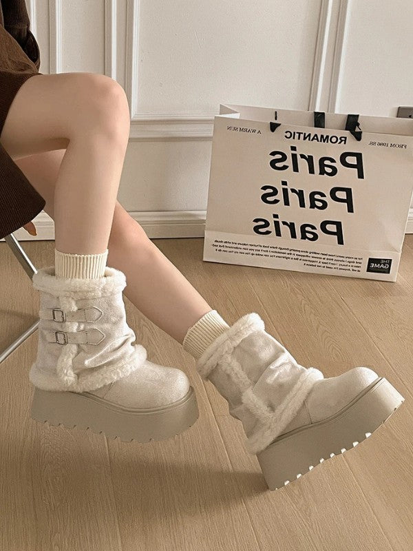 Thick Sole Fleece Mid-Calf Snow Boots