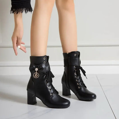 Side Zipper Chunky Heel Boots
