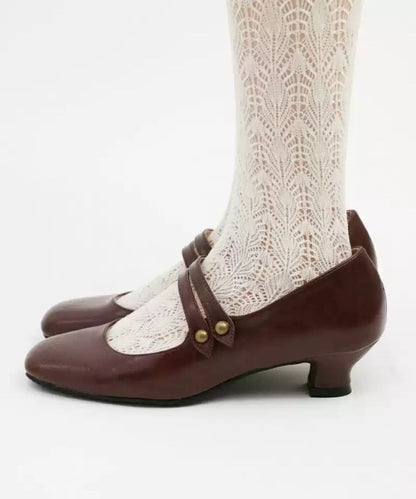 Retro Button-Strap Low Heel Shoes