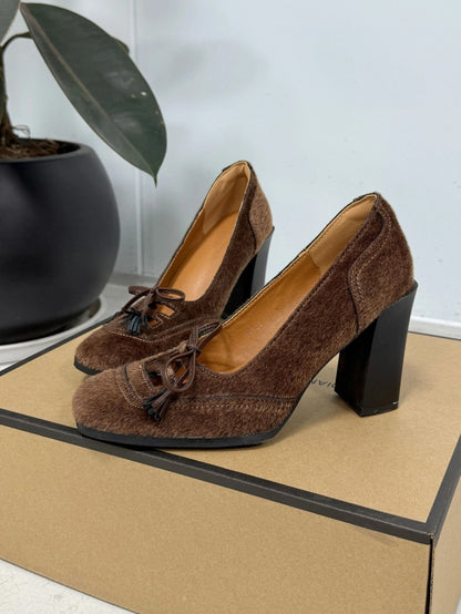 Retro Square-Toe Bow Strap Heels