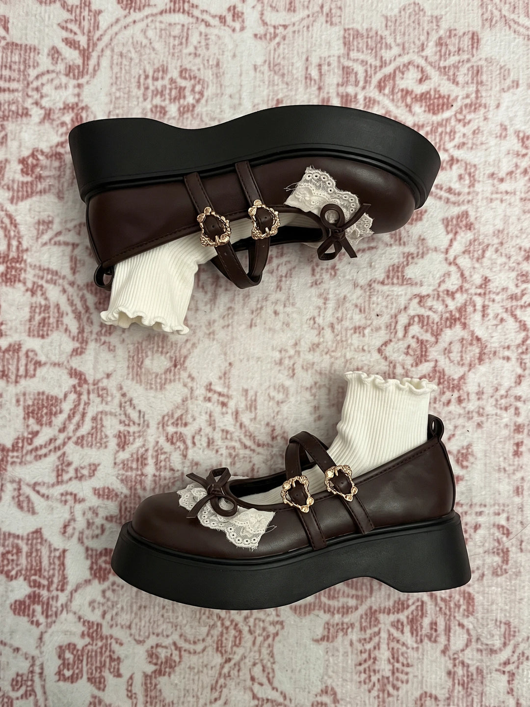 Ottaviolette Lace Bow Lug Platform Mary Janes