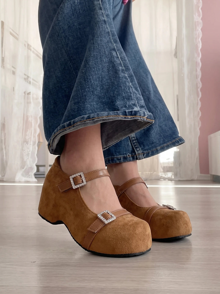 Anais Rhinestone Buckle Suede Mary Janes