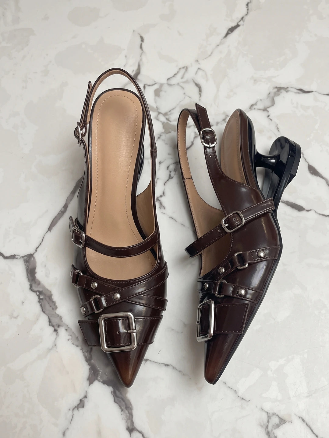 Fanchon Buckled Patent Slingback Heels