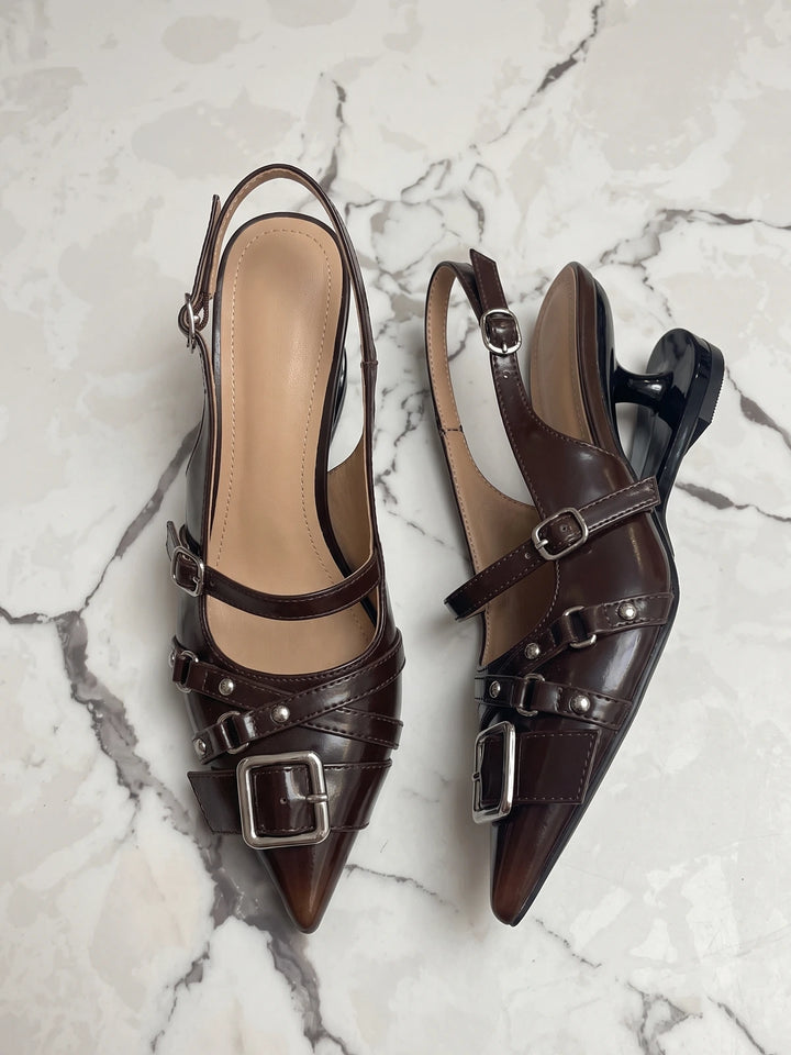 Fanchon Buckled Patent Slingback Heels