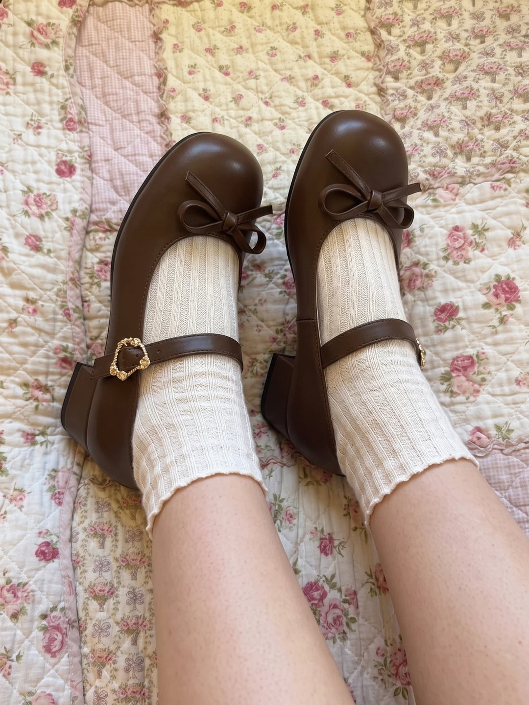 Mirellina Bow Heart-Buckle Mary Jane Heels