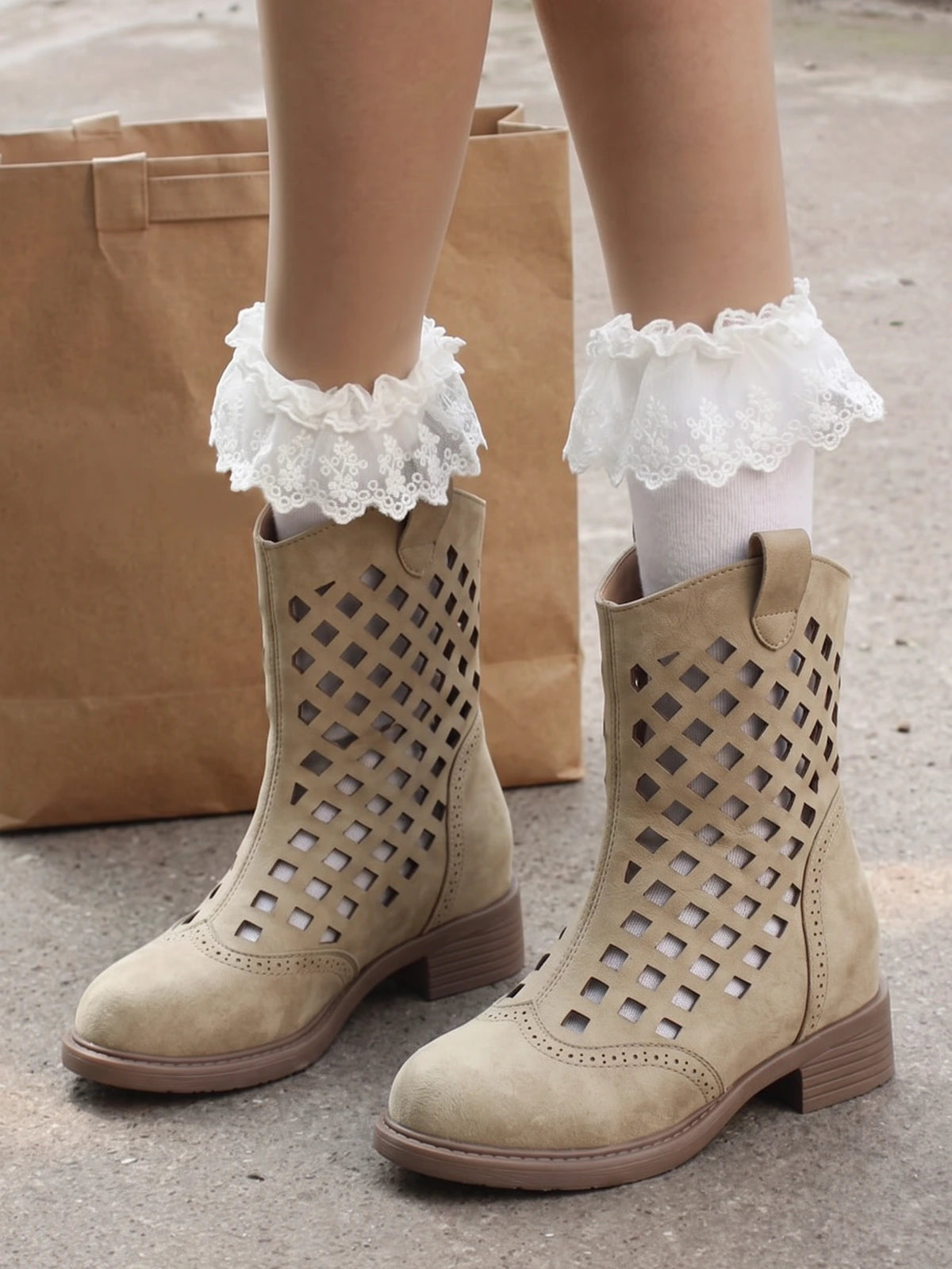Ottaviana Laser-Cut Diamond Mid-Calf Boots