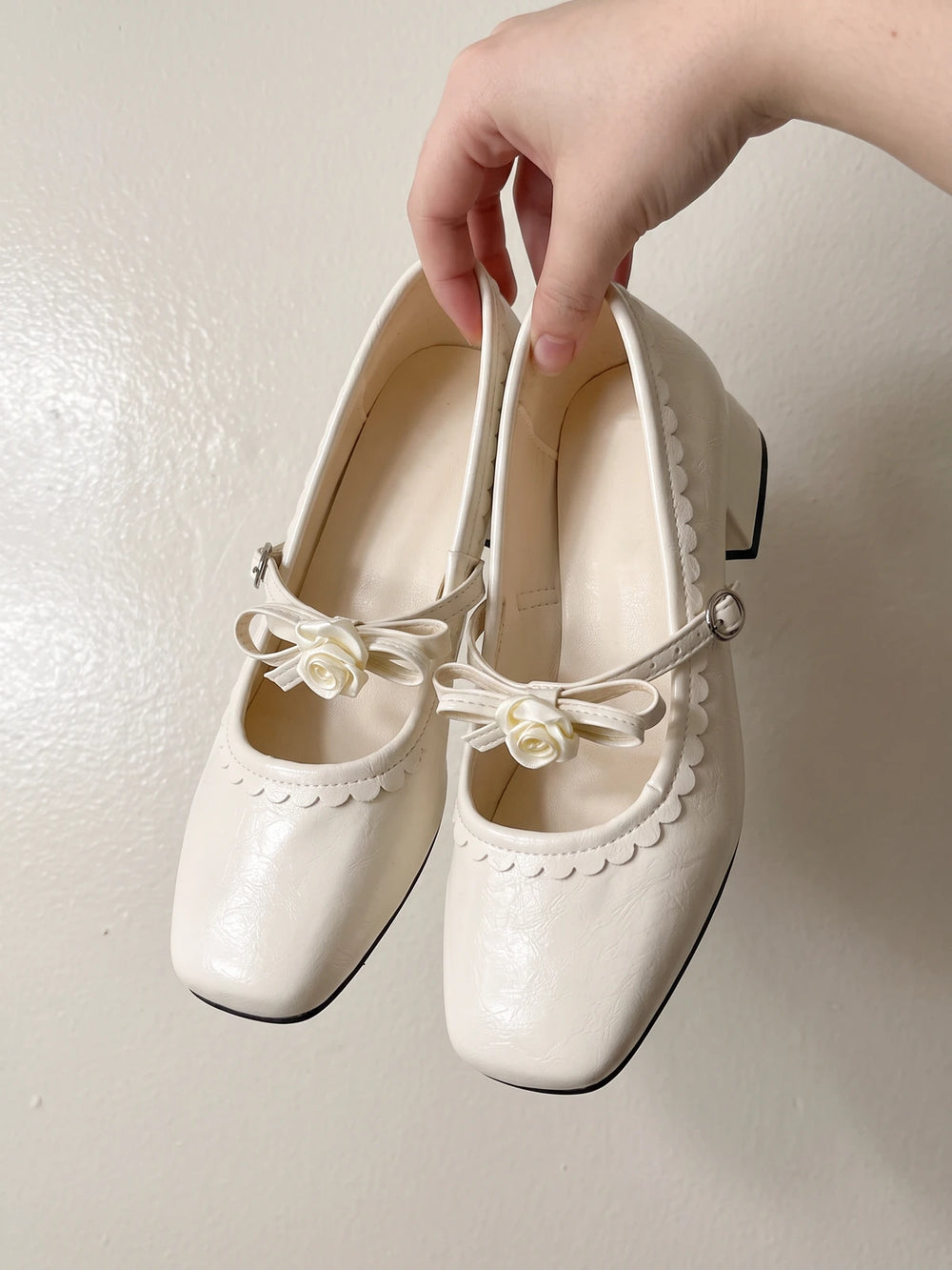 Rosalelle Rose-Trimmed Square Toe Mary Jane Heels