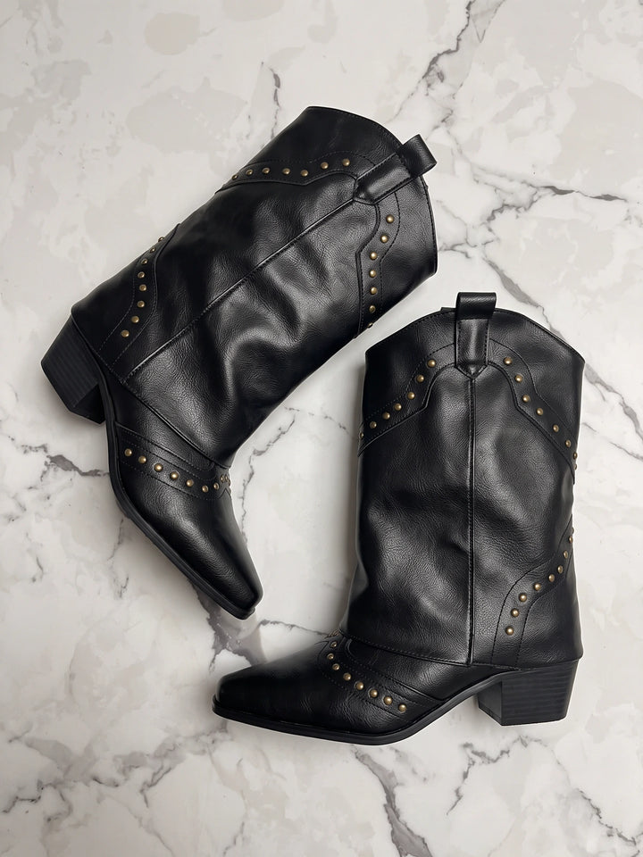 Solene Studded Western Mid-Calf Boots