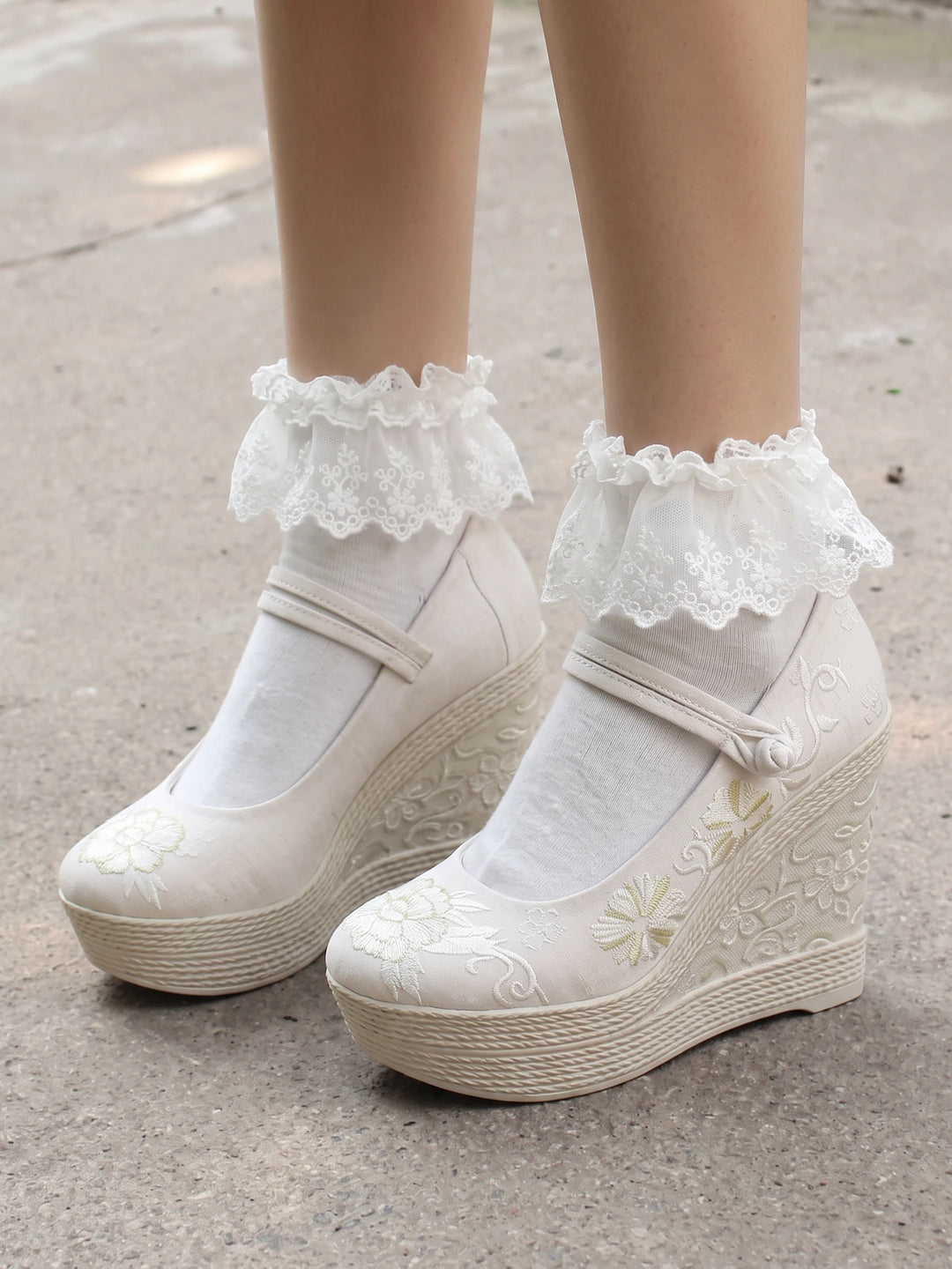 Zelie Embroidered Wedge Mary Janes