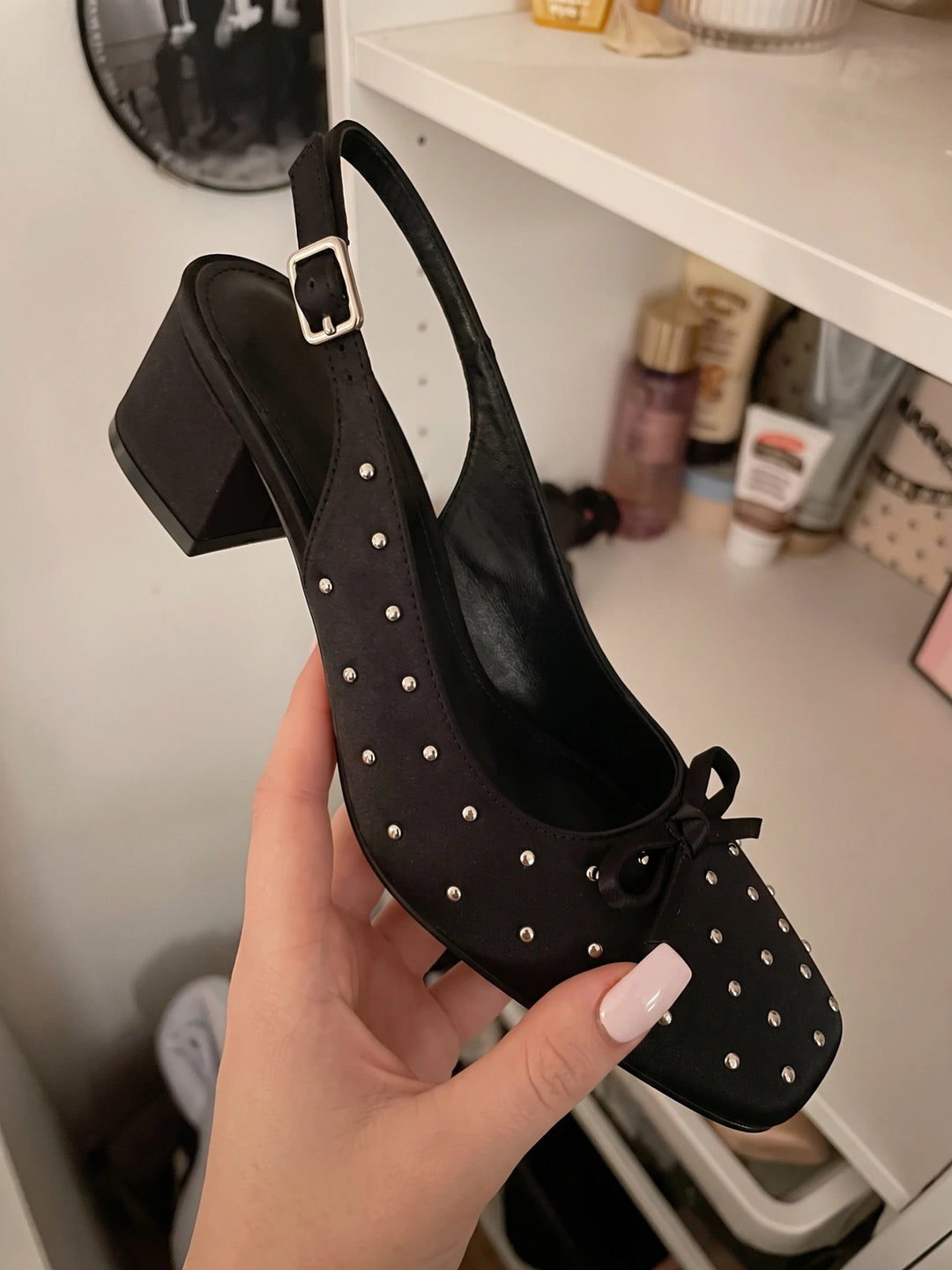 Faustine Studded Satin Slingback Heels