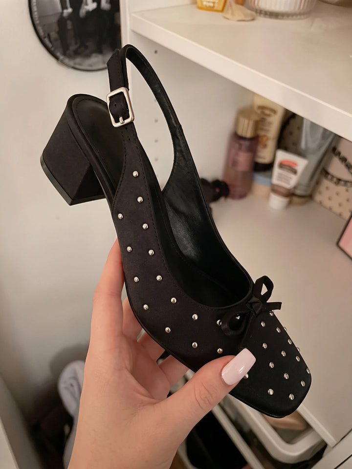 Faustine Studded Satin Slingback Heels