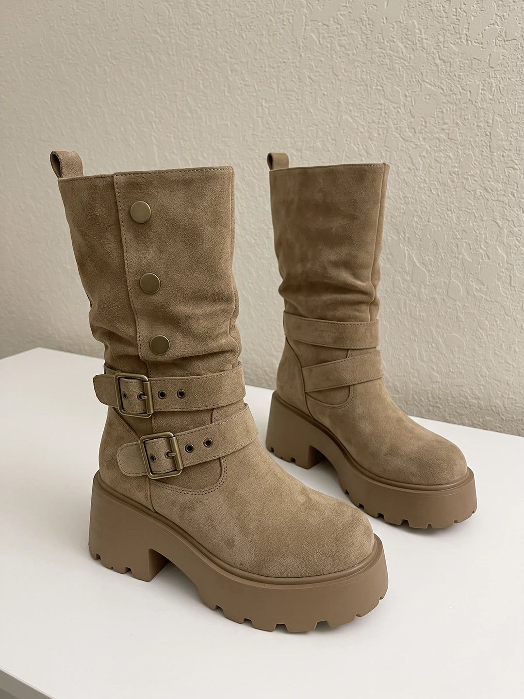 Zorienne Buckle Suedette Platform Boots