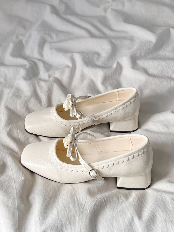 Rosalelle Rose-Trimmed Square Toe Mary Jane Heels