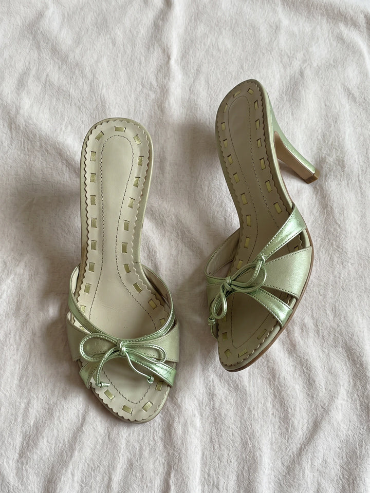 Emmanuelle Metallic Bow Stiletto Mules