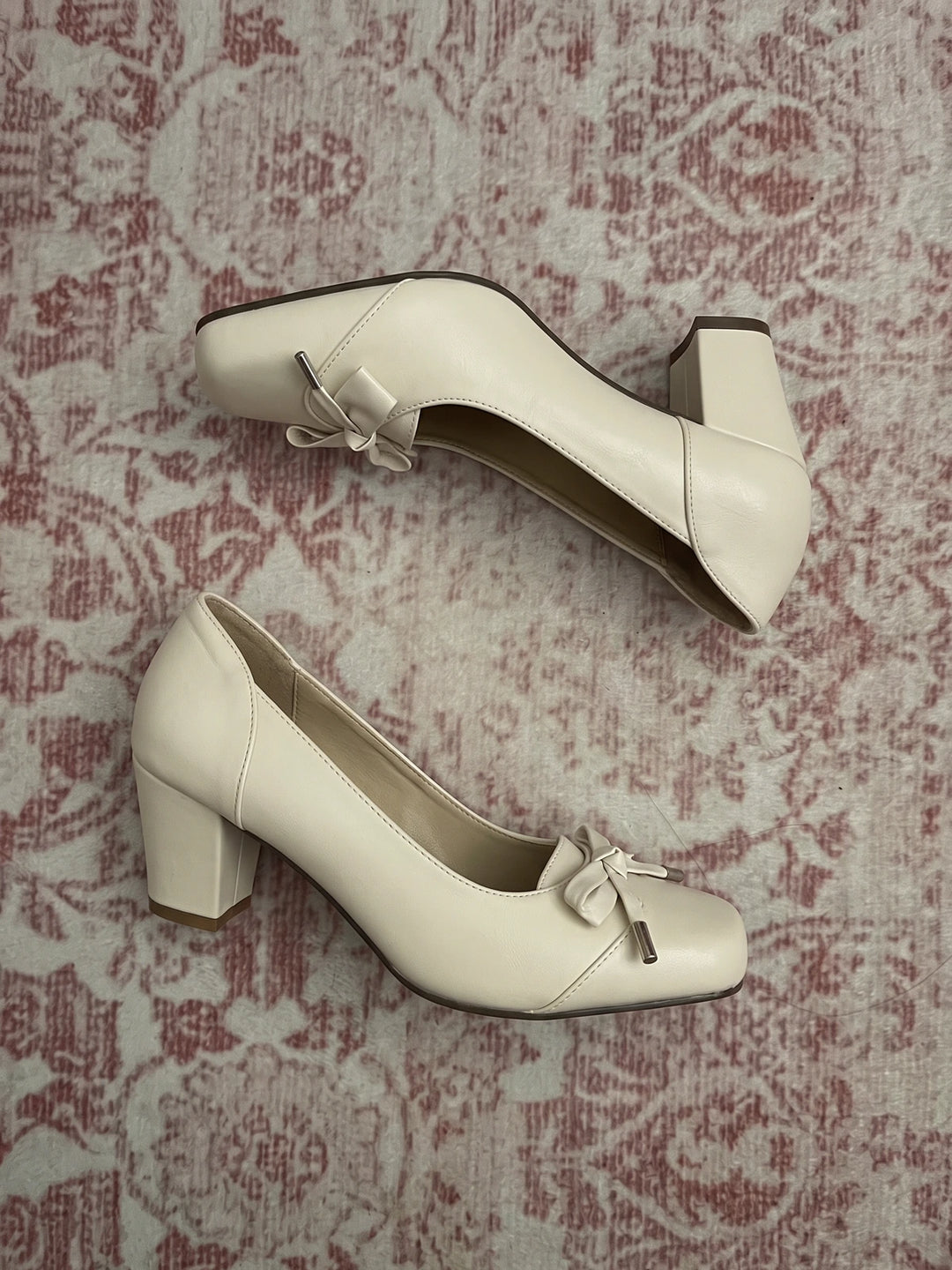 Solange Cream Bow Square Toe Heels