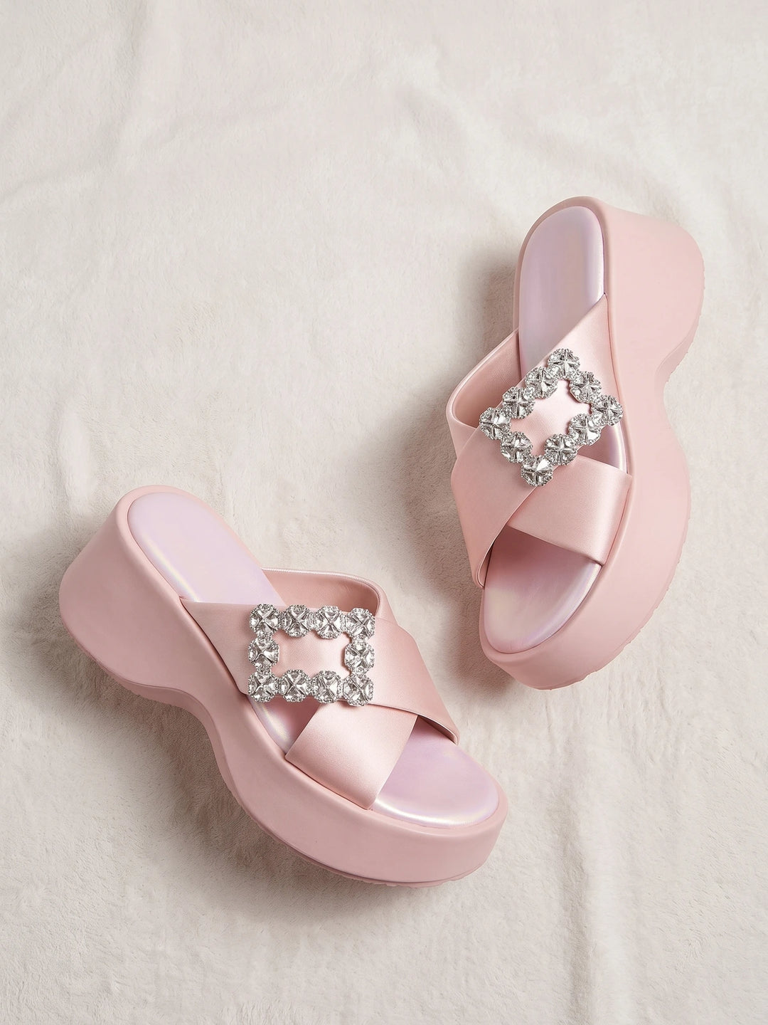 Sylviane Crystal Satin Wedge Slides