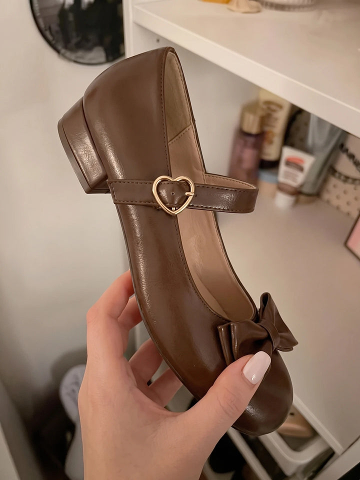 Zibeline Bow Heart-Buckle Mary Jane Heels