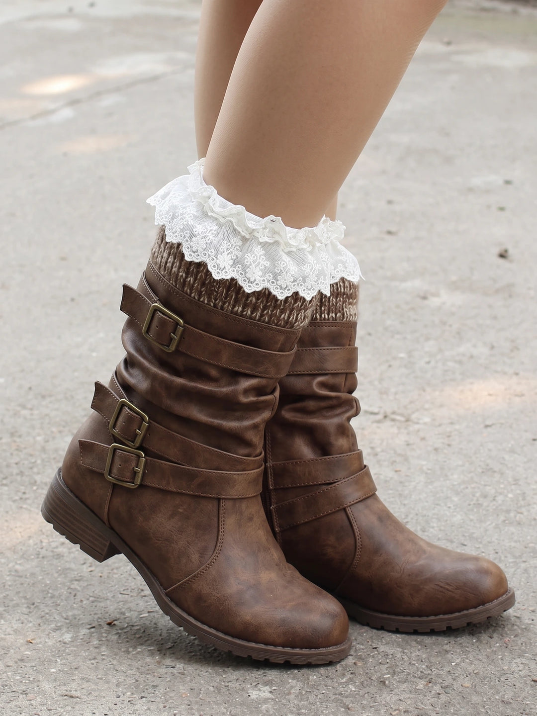 Soleil Distressed Buckle Mid-Calf Boots