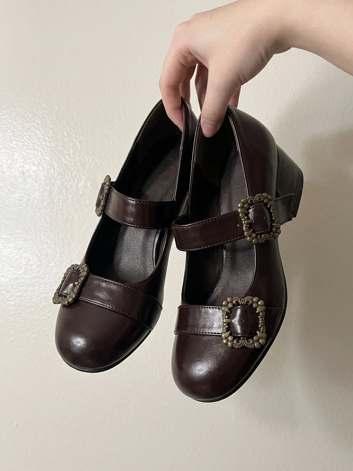 Mirettia Double Buckle Patent Mary Jane Heels