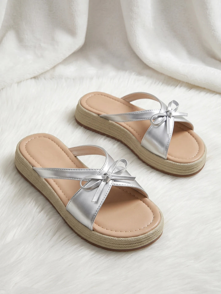 Mignettine Silver Bow Platform Sandals