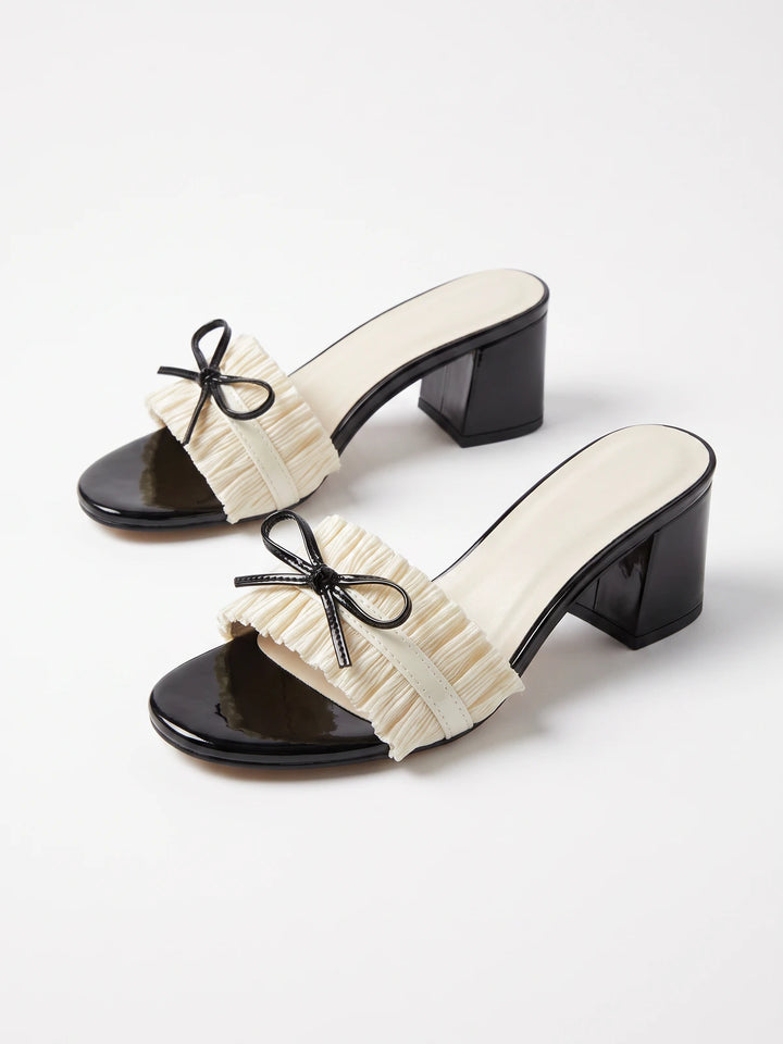 Elodie Pleated Bow Mule Heels
