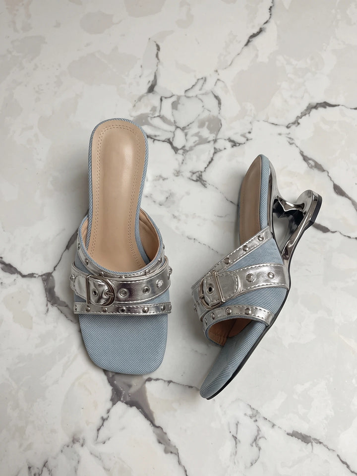 Lucienne Denim Studded Mules