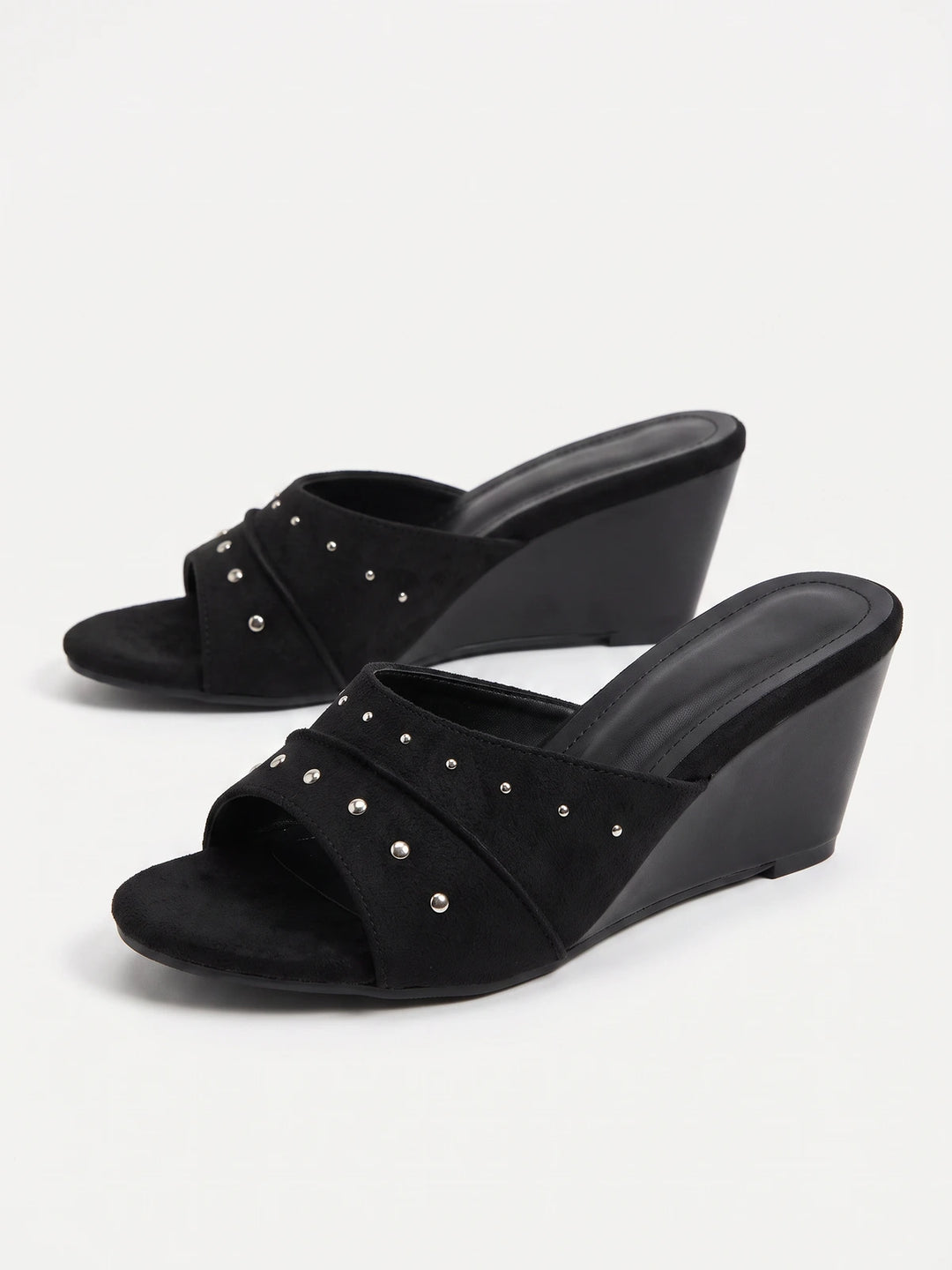 Ombeline Studded Suede Wedge Mules