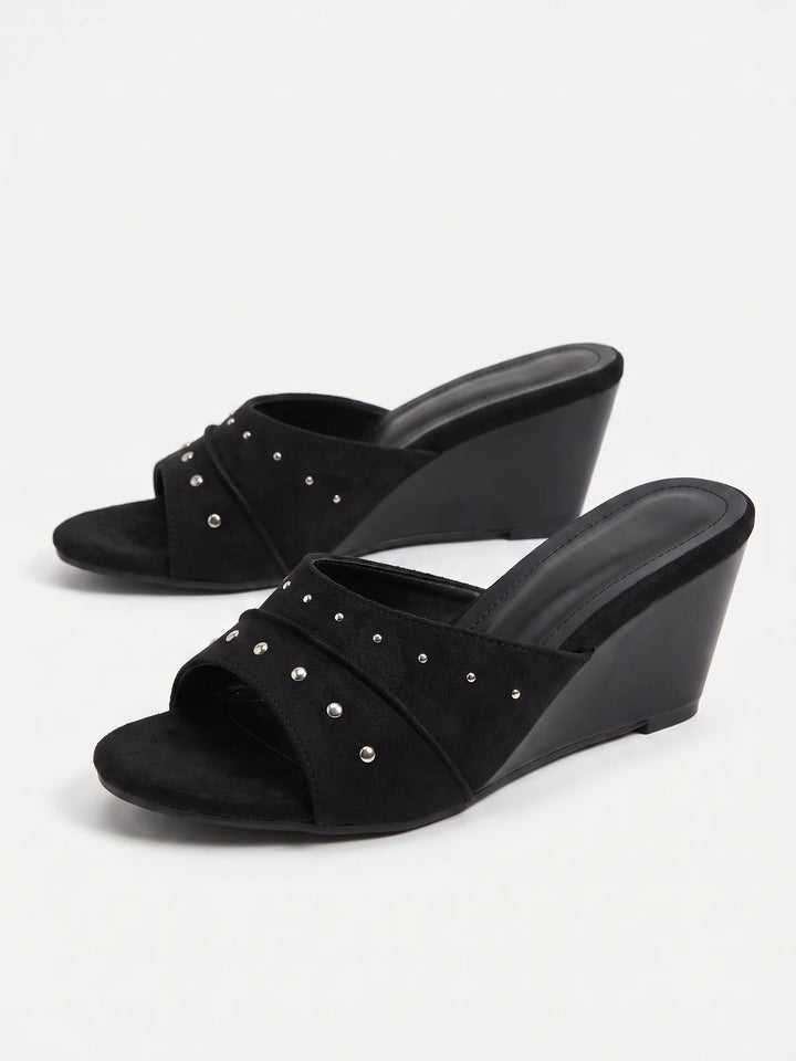 Ombeline Studded Suede Wedge Mules