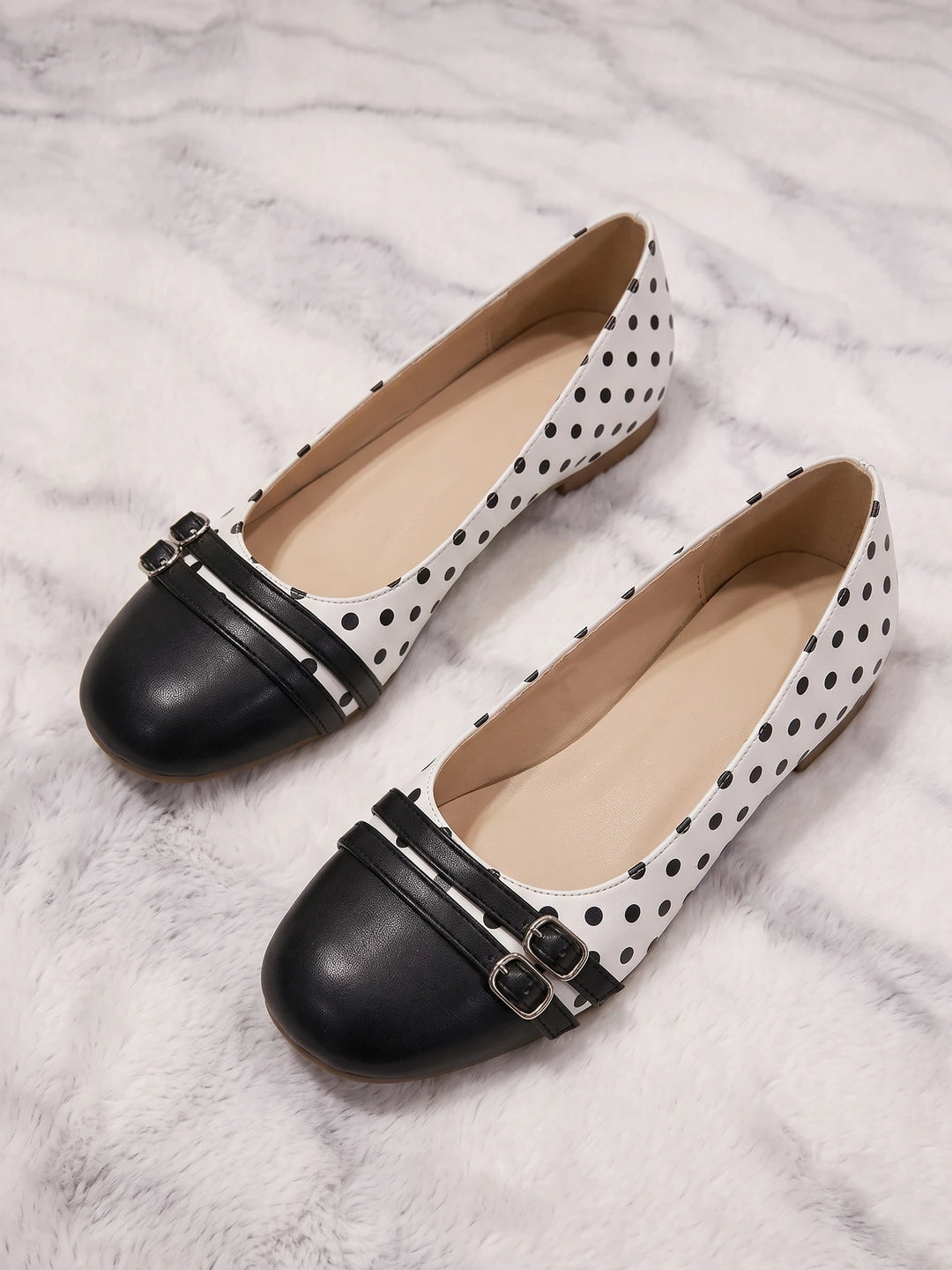 Ottavie Polka Dot Double Strap Flats