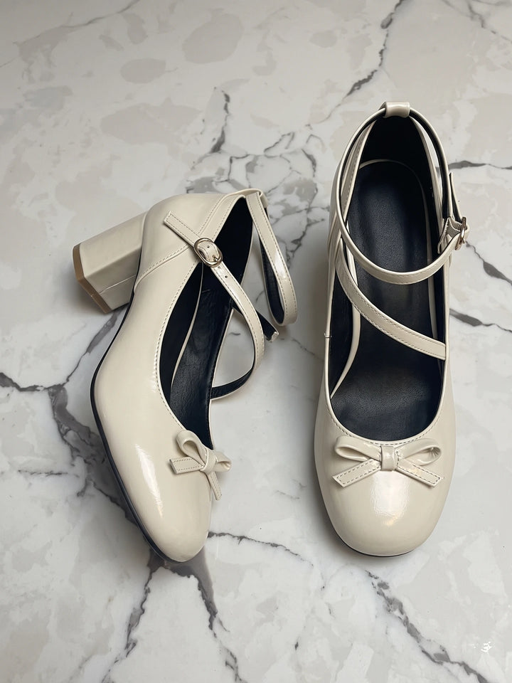 Fiorella Cream Bow Mary Jane Heels