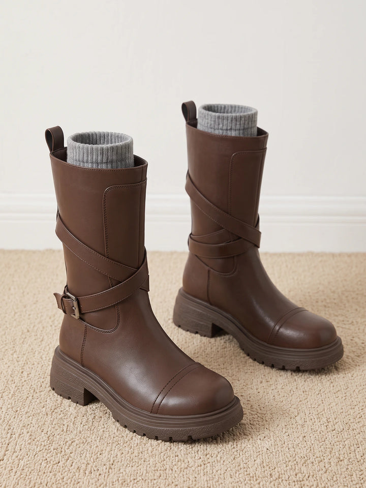 Mignettille Wrap-Strap Mid-Calf Boots