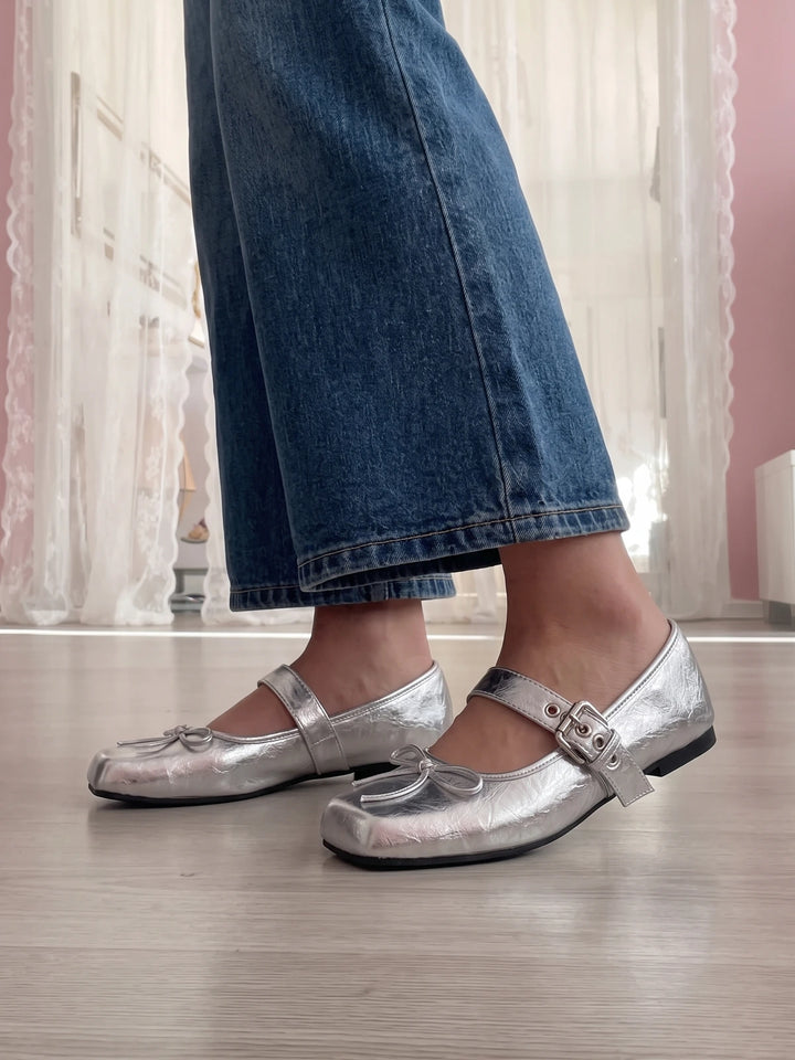 Vincette Silver Bow Mary Jane Flats