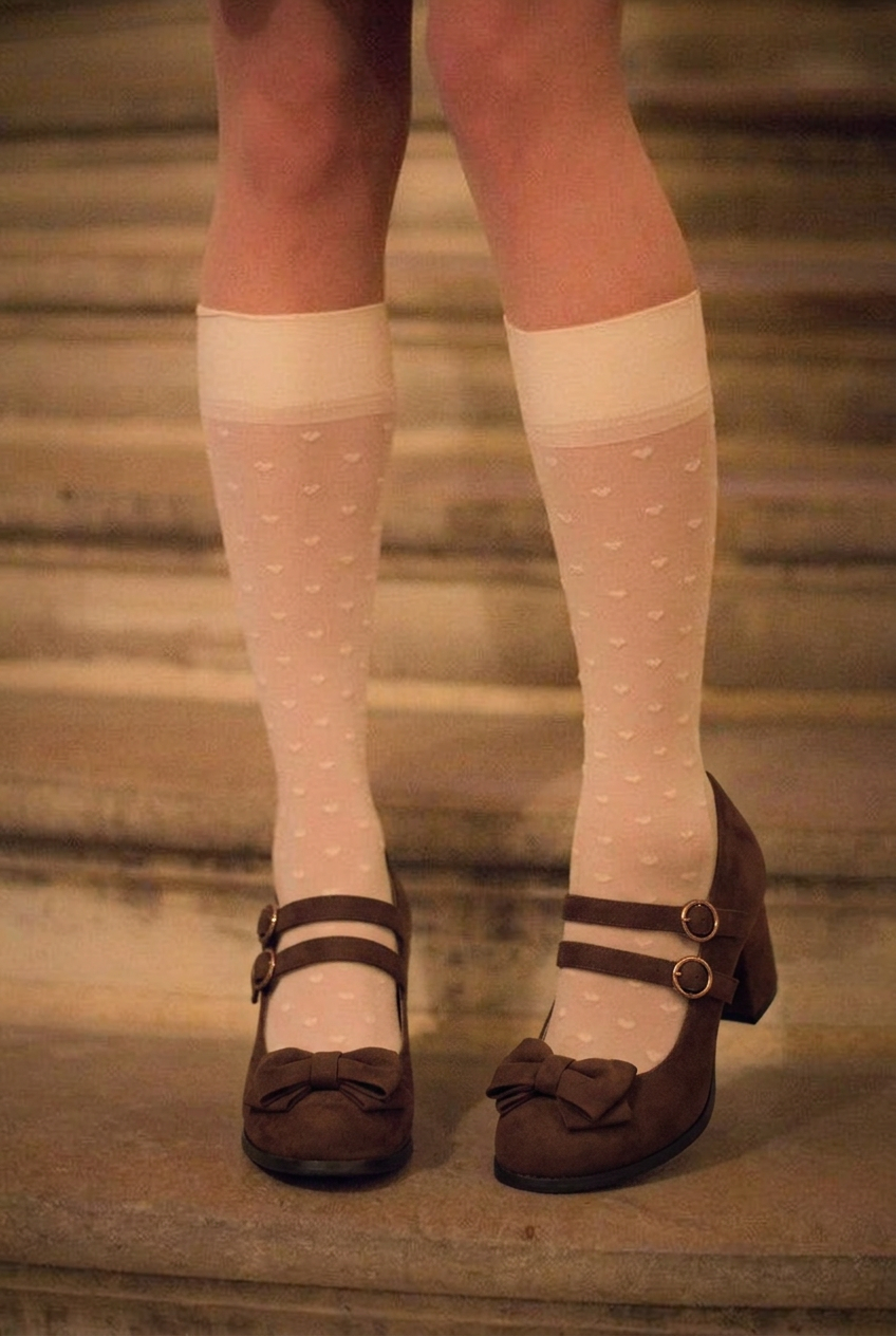 Cute Bow Mid-Heel Leather Shoes