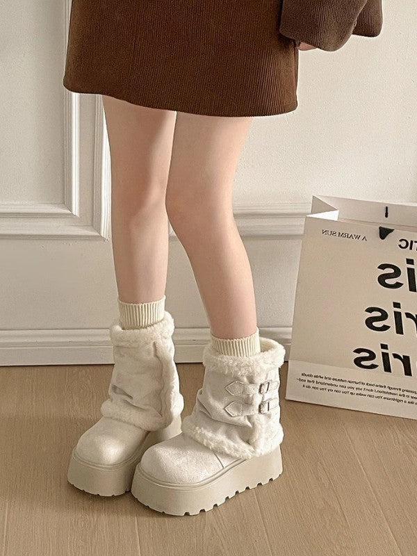Thick Sole Fleece Mid-Calf Snow Boots