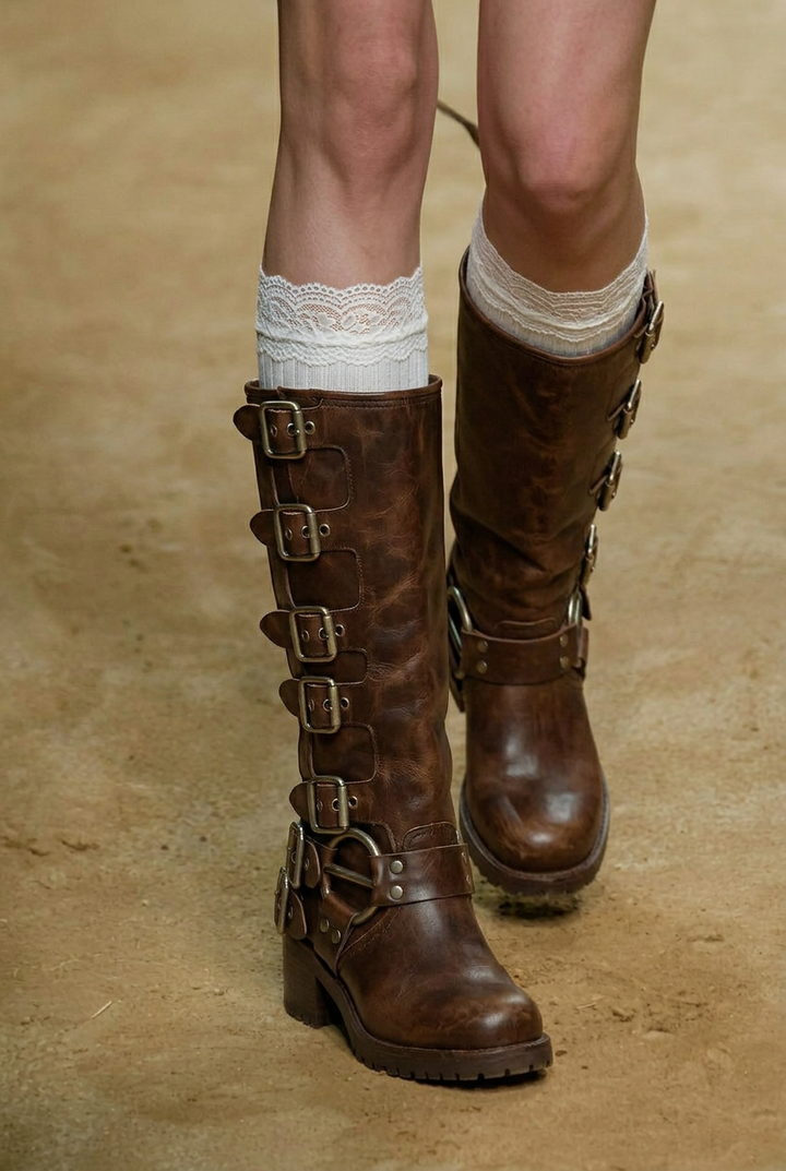 Vintage Buckle Riding Boots
