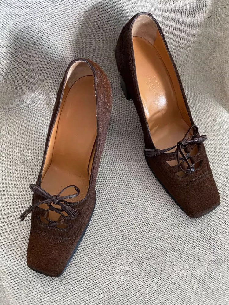 Retro Square Toe Bow Heels