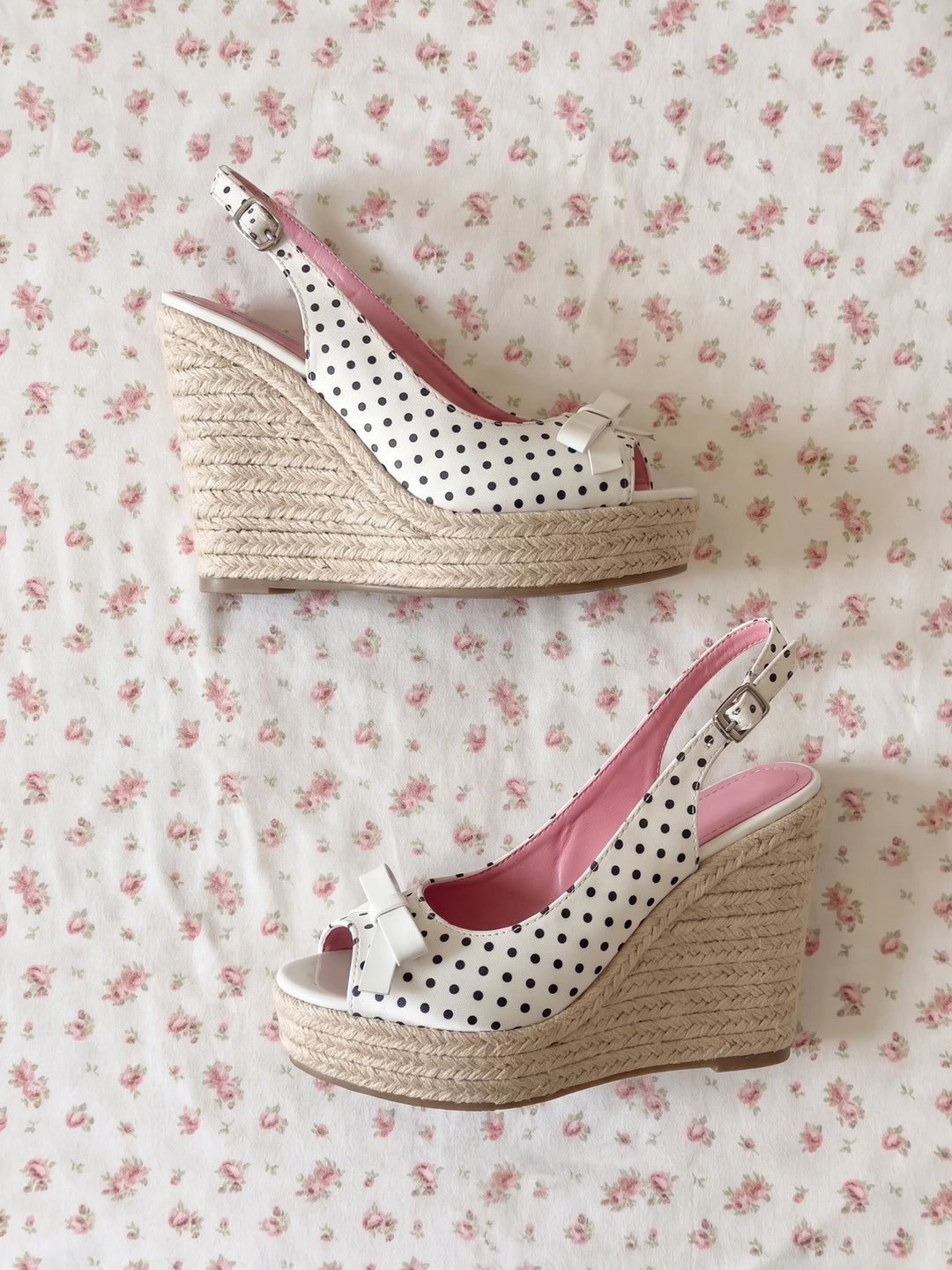 Elodie Polka Bow Wedge Sandals