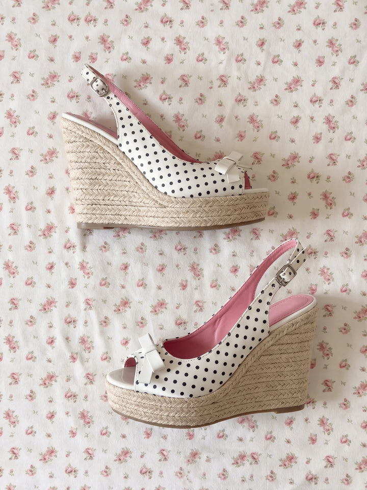 Elodie Polka Bow Wedge Sandals