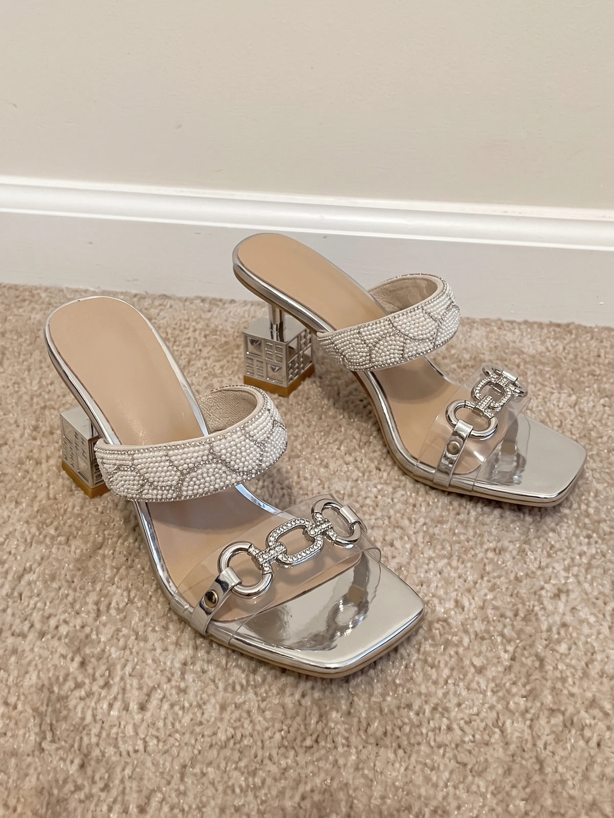 Tiphaine Beaded Chain Block Mules