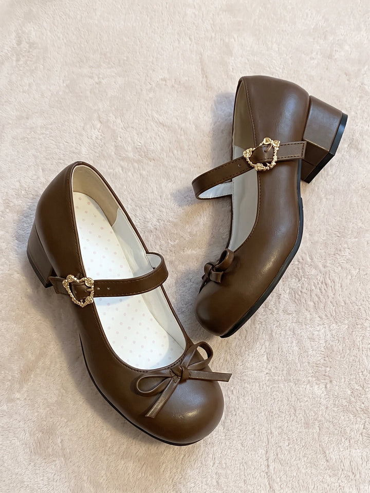 Mirellina Bow Heart-Buckle Mary Jane Heels