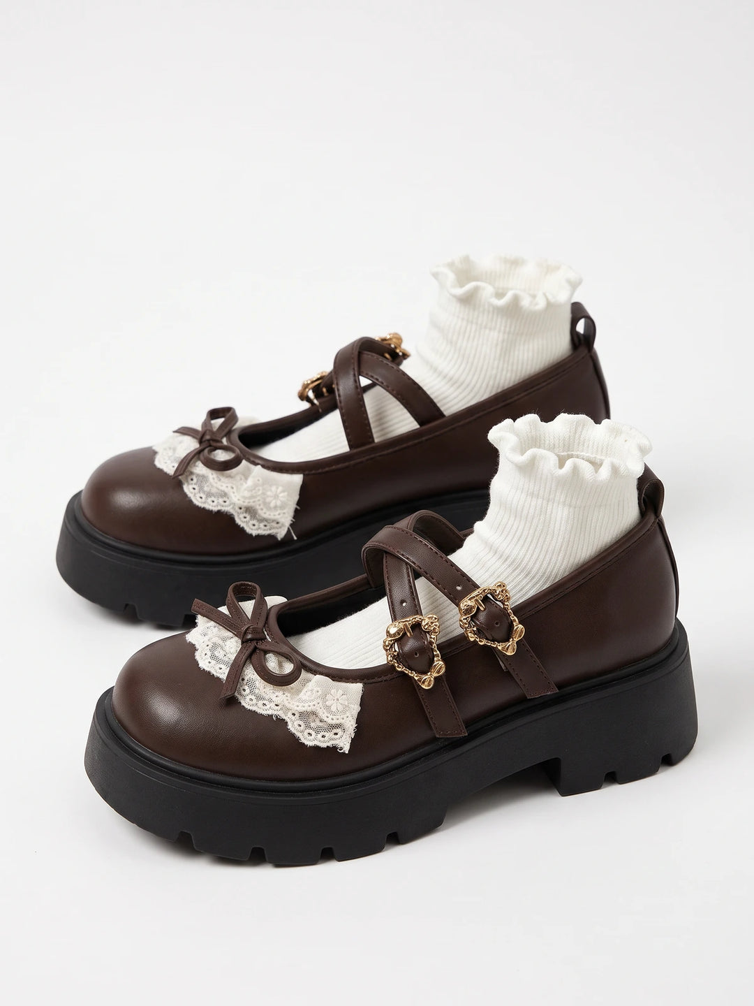 Ottaviolette Lace Bow Lug Platform Mary Janes
