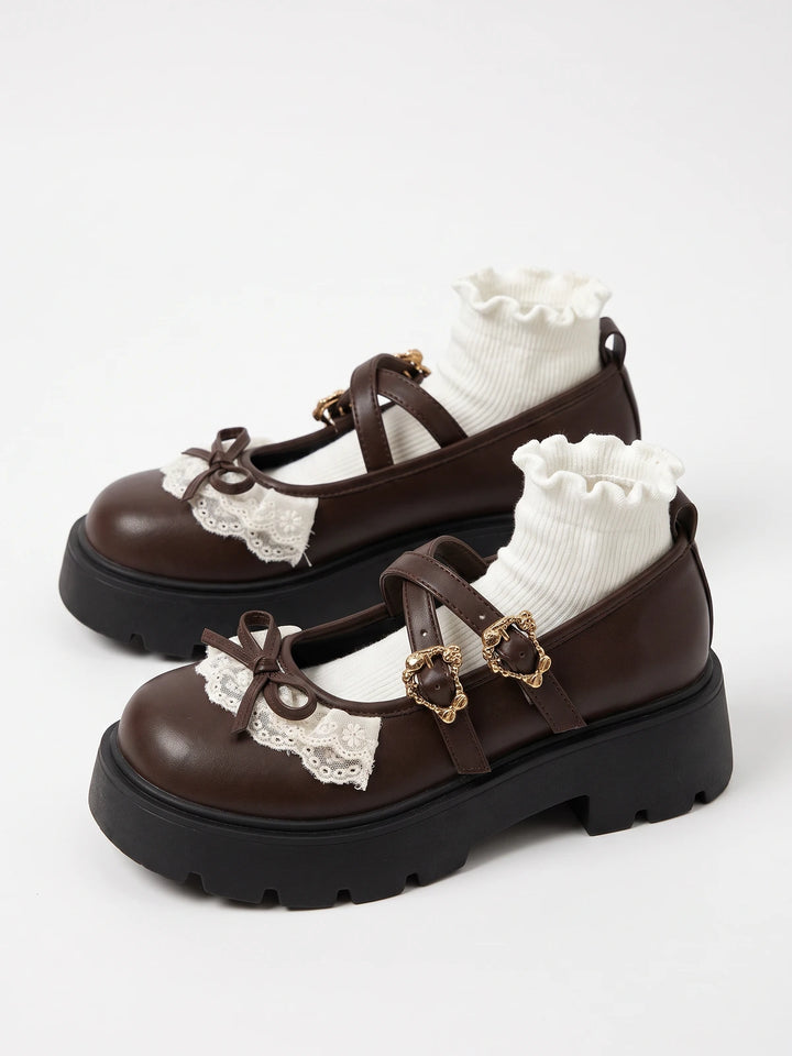 Ottaviolette Lace Bow Lug Platform Mary Janes